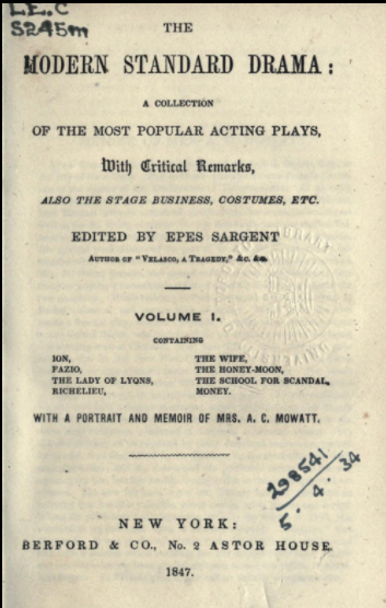 Title Page of Modern Standard Drama, Vol I