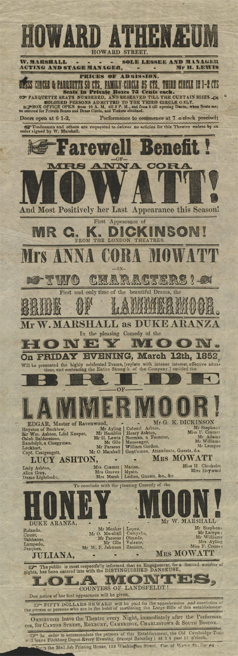 Anna Cora Mowatt in "Bride of Lammermoor" at the Howard Atheneum, Boston