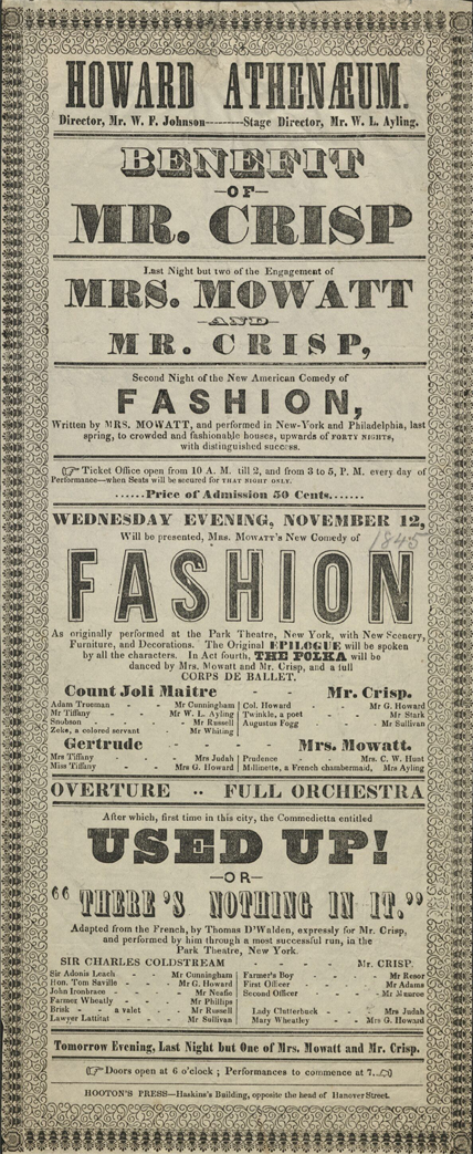 Playbill for a production of "Fashion" in Boston