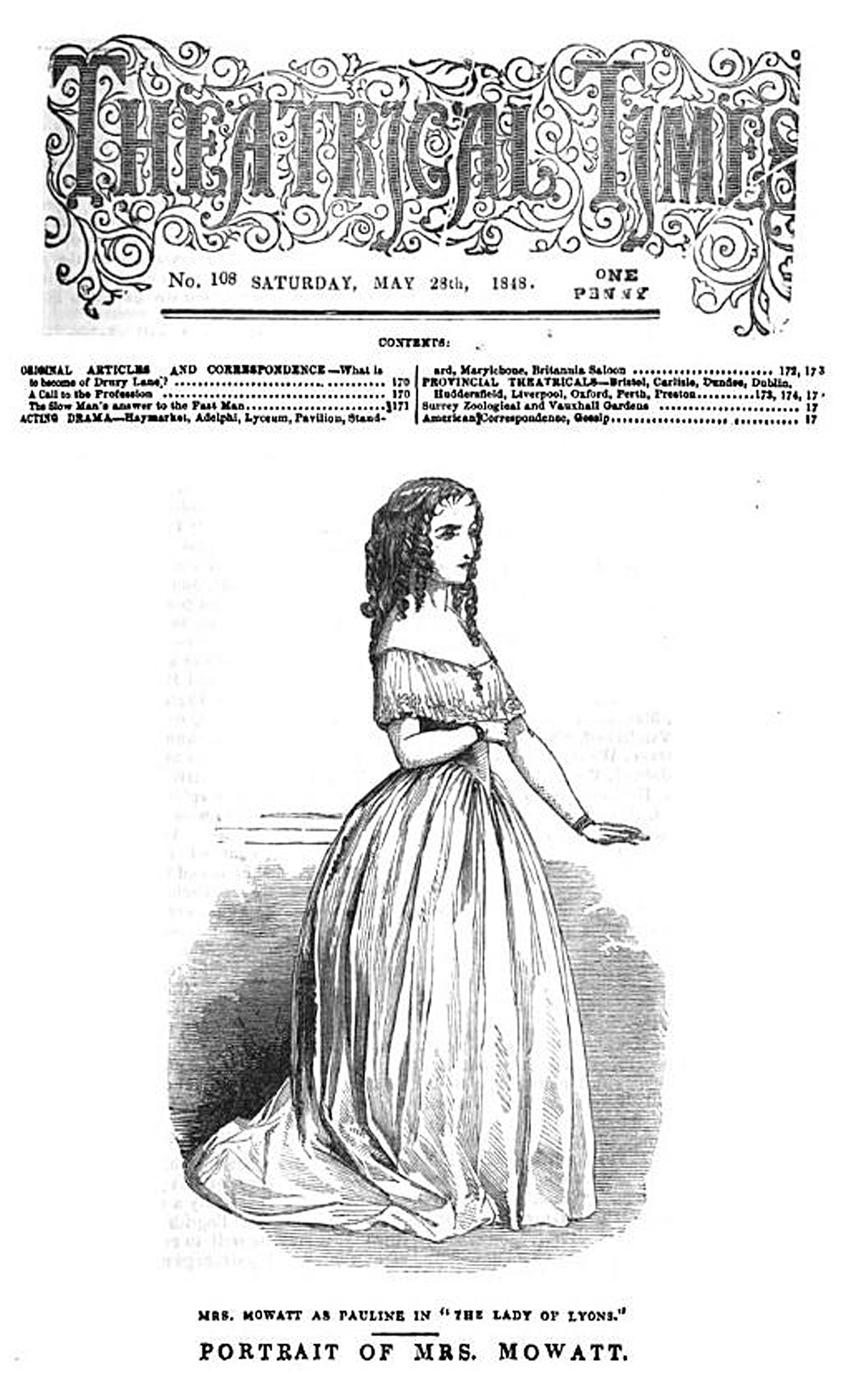 Illustration of Anna Cora Mowatt from The Theatrical Times