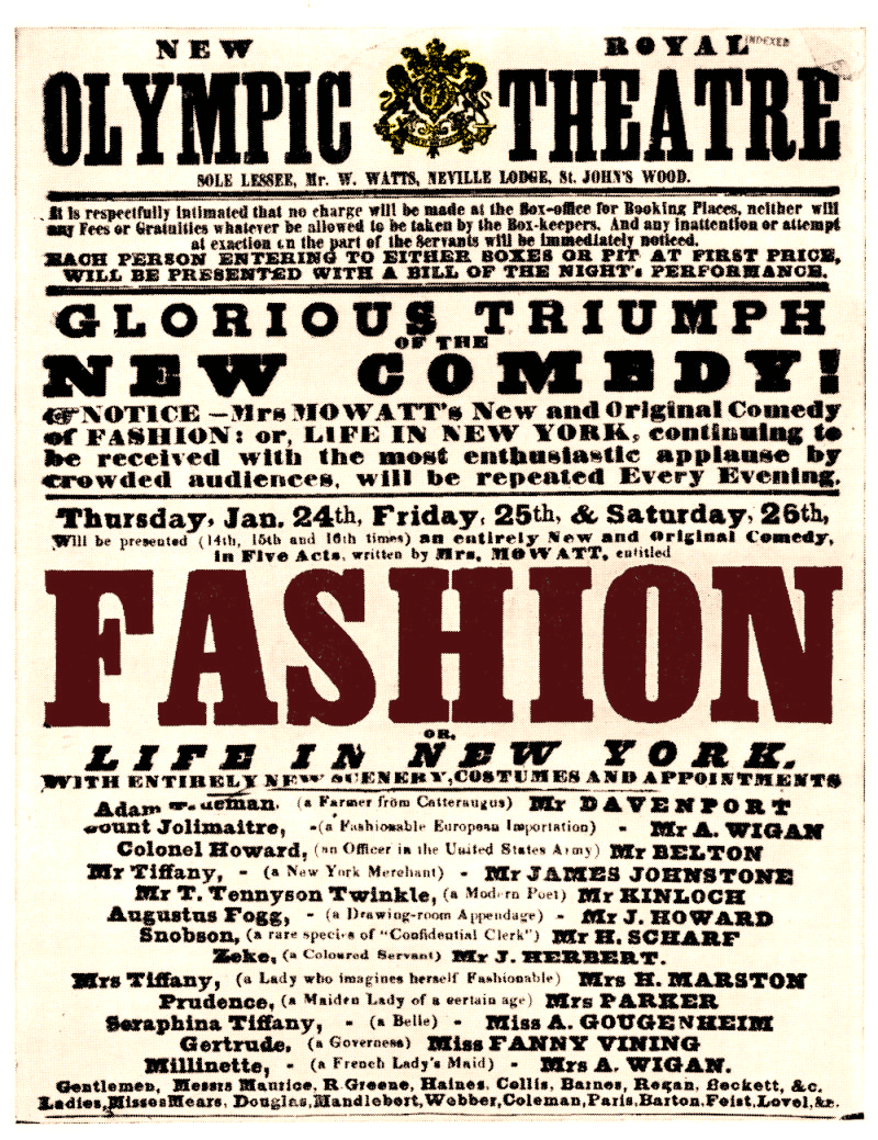 Playbill for Fashion, 1850