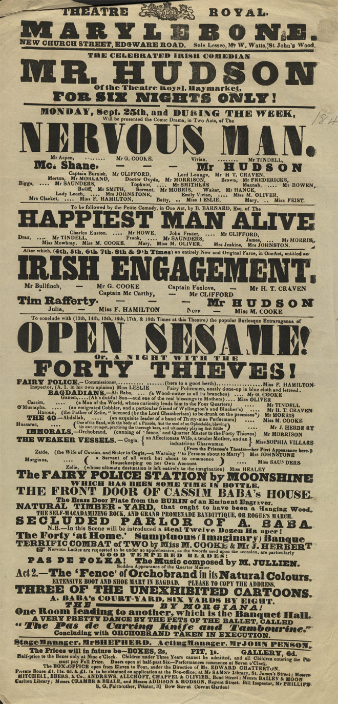 Playbill for "An Irish Engagement" 1848