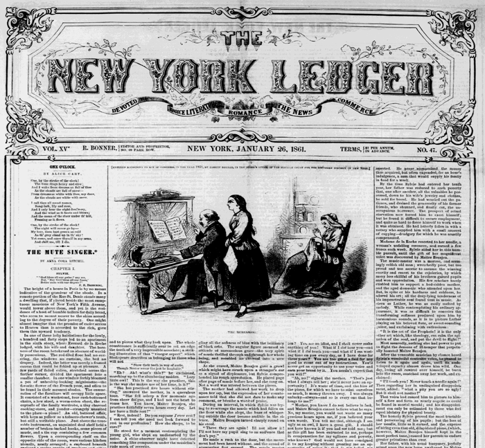 Chapter 1 of "The Mute Singer" in The New York Ledger, Jan. 26, 1861