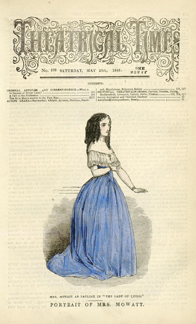Anna Cora Mowatt on the cover of "The Theatrical Times," 1848